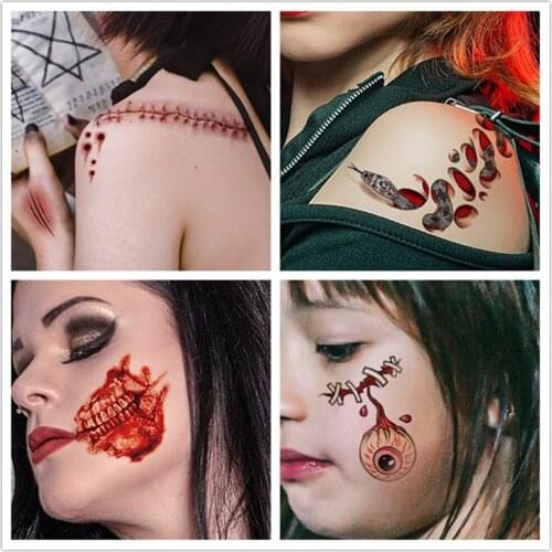 3PCS Halloween Temporary Tattoo Waterproof Man Permanent Terror Surgery Simulation Prank Fake Sticker Wound Scratches Snakes