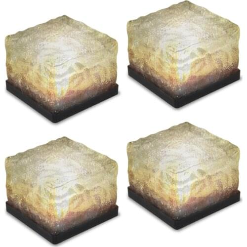 4Pcs Solar Deck Garden Lamp Light Sensor Glass Stone Ice Cube IP67 Water Resitant LED Night Lamp for Pathway Outdoor Decor
