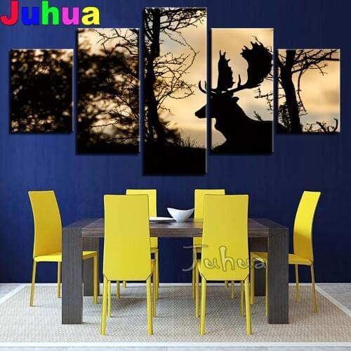 5 Pieces Modular Animal Picture Diamond Embroidery Forest Elk Diamond Painting Cross Stitch Full Square Mosaic Bucks Dusk Landsc