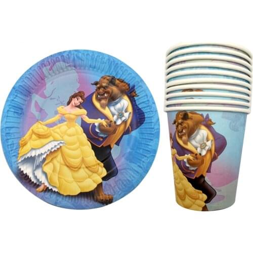 60pcs/lot Baby Shower Decorate Cups Plates Kids Favors Beauty Beast Theme Dishes Glass Happy Birthday Events Party Tableware Set