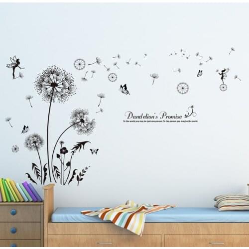 "Butterfly Flying In Dandelion" DIY Home Party Wall Sticker PVC Material DIY Flower Wall Decal for Living Room Bedroom DIY Decor