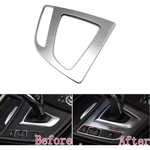 BBQ@FUKA Stainless Car Interior Gear Shift Lever Knob Panel Frame Trim Sticker For BMW F30 F31 F34 3 Series GT 2014 2015