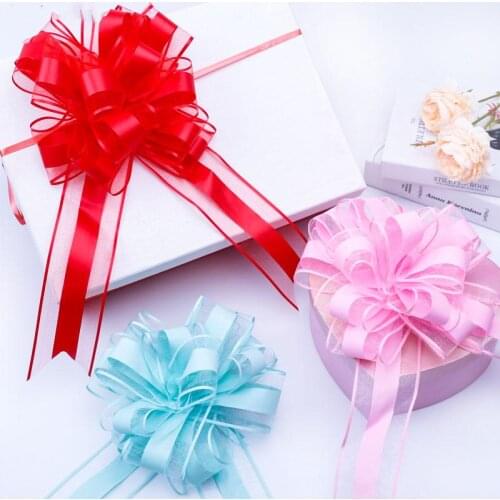 10Pcs White/Pink Extra Large Snow Yarn Pull Bow Ribbon for Gift Packing Party Festive Wedding Car Door Handle Decoration