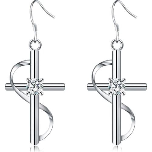 Free shipping silver beautiful simple and exquisite creative womens cross earrings party earrings 2021 trend classic jewelry