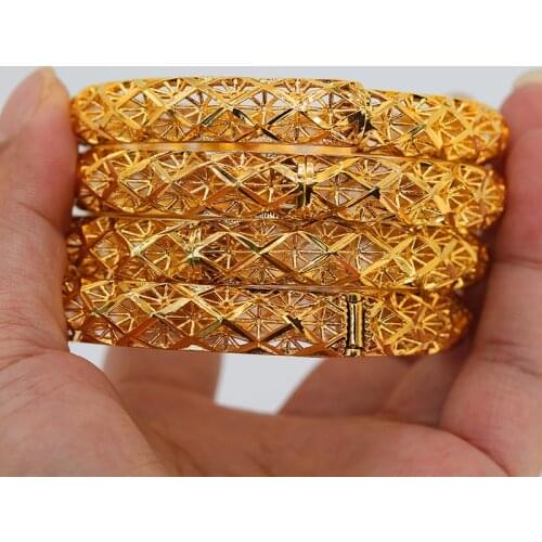 Dubai Bangles For Women 24K Bangles Ethiopian Africa Fashion Gold Color Saudi Arabia Bride Wedding Bracelet Jewelry Gifts