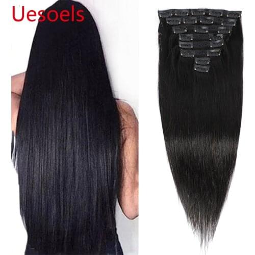 Arietis Indian 100% Remy 8"-24" 8 Pieces 120gram Natural Black Full Head Straight Clips In Human Hair Extension For White Women