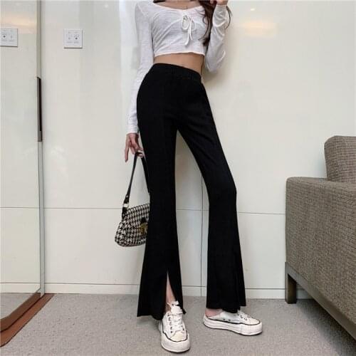 Wavsiyier Spring Korean High Waist Wide Leg Black Pant Flare 2021 Trousers Women Autumn Streetwear Straight Woman Pants Casual