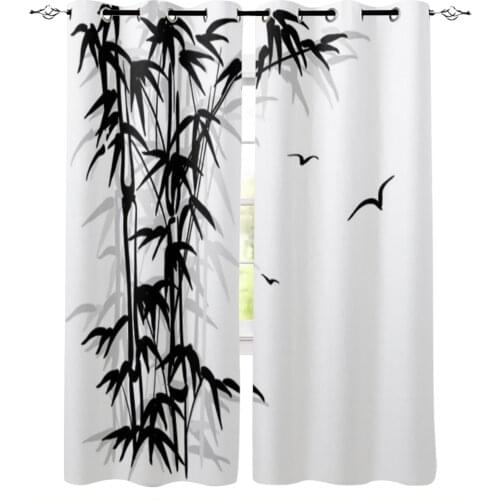 Black Bamboo Bird Window Curtains for Living Room Home Decor Child Bedroom Kitchen Curtains Drapes