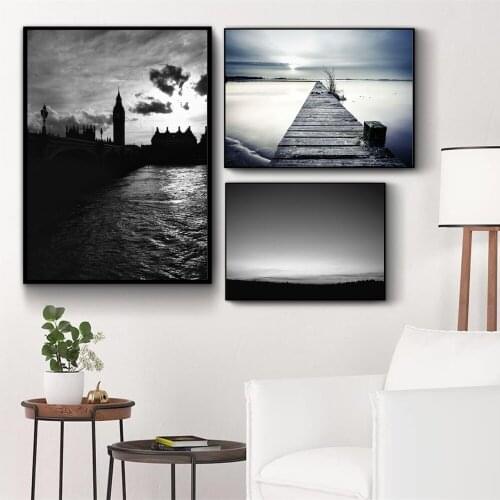 Black and White Sunset Silhouette Wall Art Canvas Painting Poster For Home Decor Posters And Prints Unframed Decorative Pictures