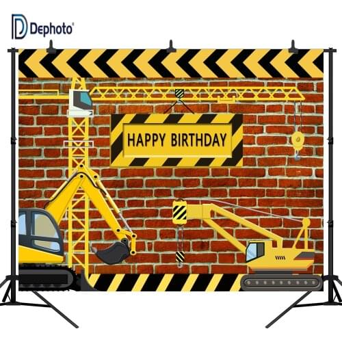 DePhoto Dump Trucks Brick Wall Theme Boys Girls Birthday Party Vinyl Photography Backdrop Photo Background Studio Prop PGT362