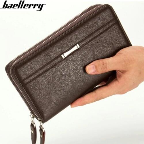 Baellerry Business Long Men Wallets PU Leather Clutch Purse Men Handy Bag Carteira Masculina Black Double Zipper Large Wallet