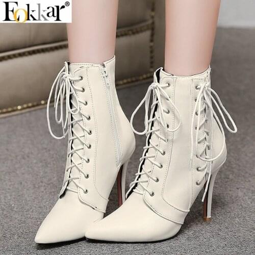 Eokkar 2020 Sexy Women Ankle Boots Thin High Heel Pointed Toe Winter Boots All Match Party Ladies Elegant Boots Big Size 34-43