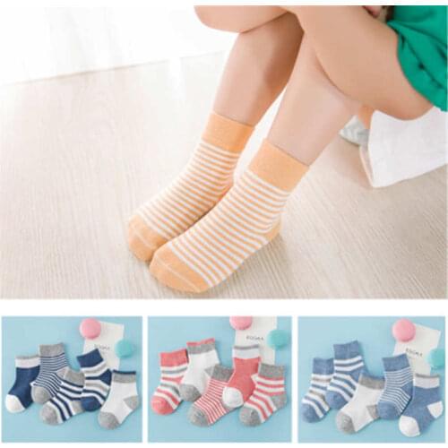 Hot 5 Pair/Lot Baby Boy Girls Striped Socks Soft Cotton Infant Socks Cute Cartoon Pattern Kids Socks For Baby Children 0-6 Y