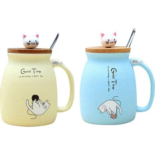 Quality 2pcs New Sesame Cat Heat-Resistant Cup Color Cartoon with Lid Cup Kitten Milk Coffee Ceramic Mug Children Cup Office Gif