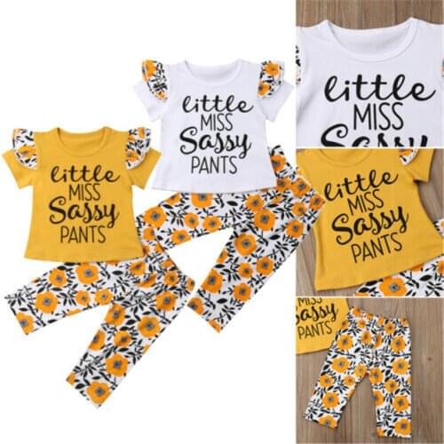 2PCS Newborn Toddler Kids Baby Girl Flower Tops T-Shirt Long Pants Outfits Sunsuit Cotton O-neck 0-4T Toddler Girl Clothes