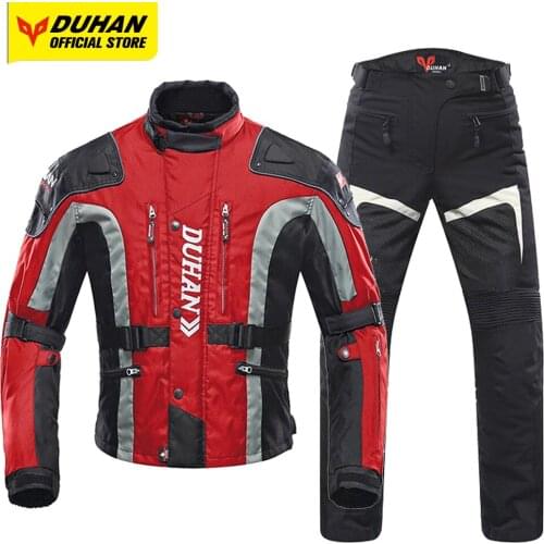 DUHAN Motorcycle Jacket Men Motocross Jaqueta Waterproof Chaqueta Summer Riding Jacket Reflective Body Protector Pants Set