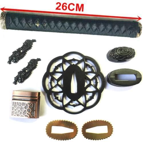 Metal Crafts Iron Sword Guard for Japanese Katana/Wakizashi/Tanto Set Fittings Tsuba+Menuki+Fuchi+Kashira+Handle+Habaki+Seppa