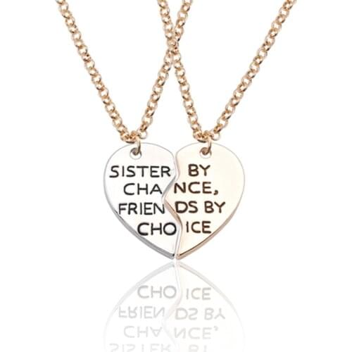 Trendy Necklace Letter "sister By Chance,friends By Choose" Borken Heart Necklace Gold Pendant Necklace Charms Jewelry