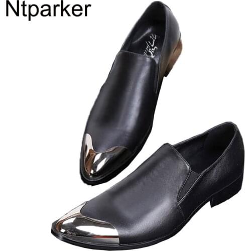 Ntparker Mens Shoes Pointed Toe British Style Black Mens Leather Dress Shoes Business zapatos de hombre, Big Sizes EU38-46
