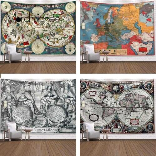 Retro World Map Pattern Wall Tapestry Wall Hanging Blanket Farmhouse Sleeping Pad Home Decor Carpet Machine A Imprimer Sur Tissu