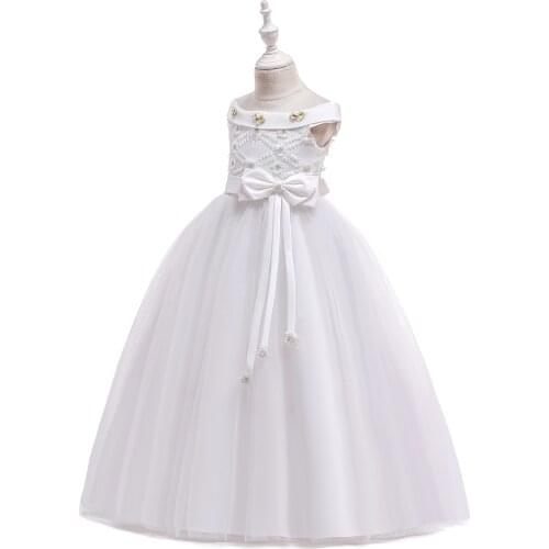 2021 New Long Childrens Dress New One-word Shoulder Princess Wedding Dress In The Big Child Drag Evening Dress