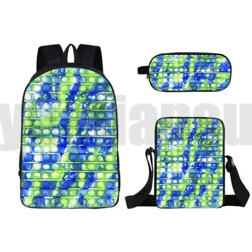 New Sac A Dos 3D Printed POP It Backpack Family Games Bag 16 Inch Anime 3 Pcs Set Rainbow Pop Fidget Bookbag Back To School