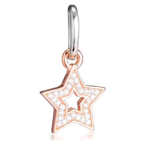 Fits for Pandora Bracelets Star Charms with Rose Gold Plated 100% 925 Sterling Silver Beads Free Shipping