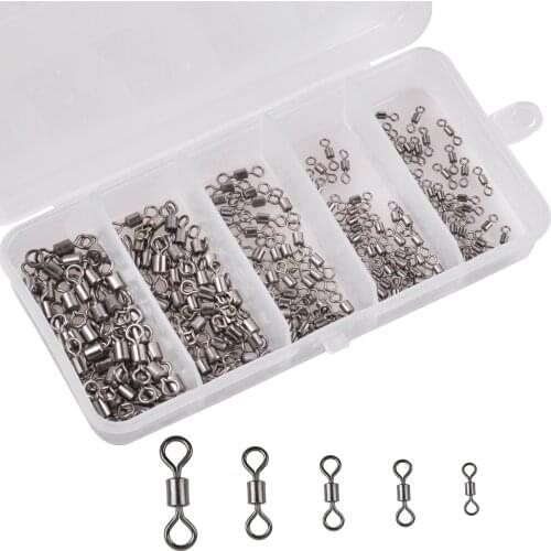 200Pcs/Box Fishing Rolling Swivels Black Nickle Hook Rolling Barrel Swivels Line Connector Fishing Terminal Tackle