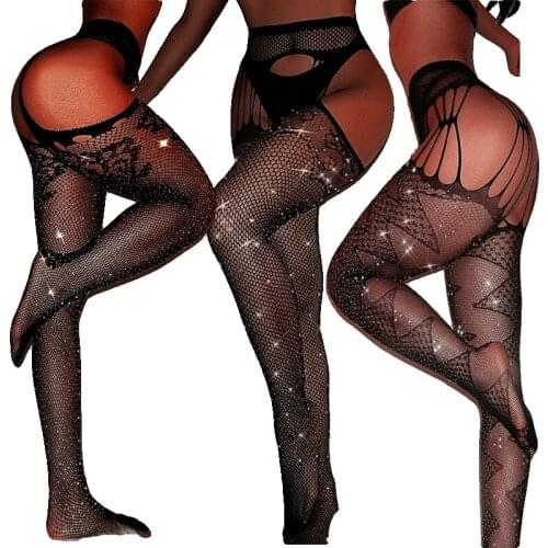 Sexy Stockings Women Pantyhose Open Crotch Female Tights Women Diamond Bling Medias De Mujer Rhinestone Carnival Party SW301