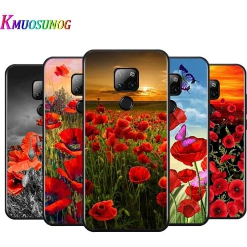 Red Poppies flowers painting Silicone Cover For Huawei Mate 30 20 20X 10 Lite Y9 Y7 Y6 Y5 Pro Prime Lite 2019 2018 Phone Case