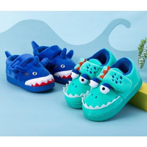 Boys Autumn Winter Slippers Girls Cute Cartoon Dinosaur Home Shoes Children Warm Fur Slipper Kids Unicorn Home Slippers