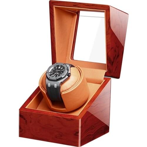 Top Single Watch Winder Motor Auto Self Winding 1 Brown Wooden Watches Box Storage Cabinet Lacquer Case Holder Watchwinder