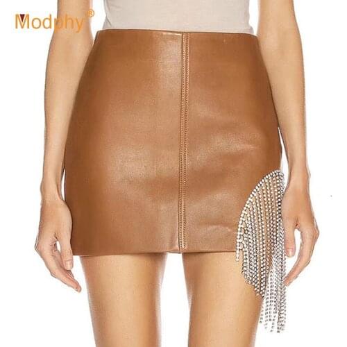 High waist pu leather skirt 2019 Womens girls sexy tassel pencil skirt street clothing autumn winter Bodycon mini skirt