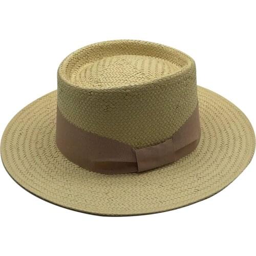 Ladies Handmade Natural Straw Hat Summer Beach Hat for Women Men Panama Cap Fashion Concave Flat Protetion Visor Sun Boat Hats