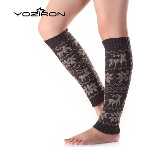 YOZIRON Women Winter Leg Warmers Below The Knees Girls Casual Autumn Knitted Fawn Snowflake Warm LegWarmer Boots Socks Gaiters