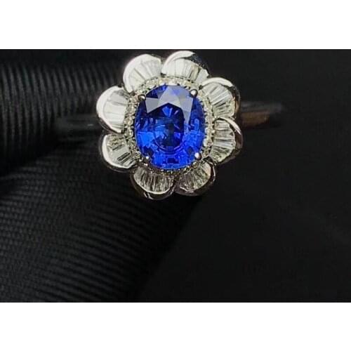 Blue sapphire flower ring Per jewelry 925 sterling silver 7*9mm 2.2ct gemstone Fine jewelry Women rings J212082