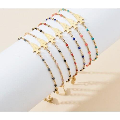 ZMZY 7pcs/set lots Wholesale Cute Shark Charm Bracelets For Women Stainless Steel Link Chain Cartoons Ocean World Jewelry Gift