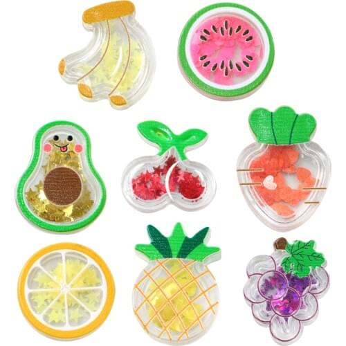 10pcs Fruit Strawberry Acrylic Shakers With Sequins Quicksand For Phone Case Decoration,DIY Hair Bow Accessories,10Yc11333
