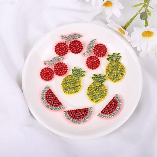 20pcs Cute Fruit Pineapple Watermelon Cherry Patch Rhinestone Applique Patch for Clothing Dress Diy Patches Headwear Craft