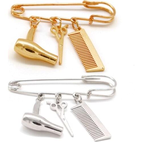 2020 Hair Stylist Brooch Barber Pole Pin Hair Dryer Comb Scissor Pendant Buckle Pins Brooches Hair Dresser Jewelry Gift