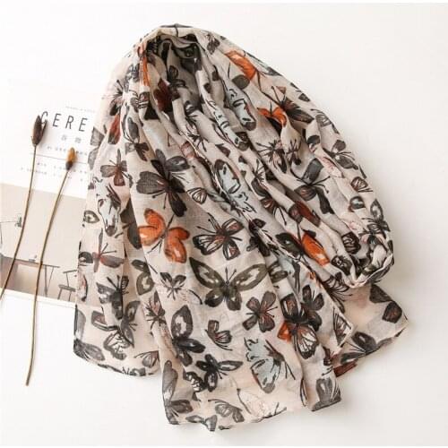 2021 Newest Women Butterfly Printed Scarf Silver Lurex Scarf Cotton Scarf Quality Scarf Shawls Wraps Hijabs