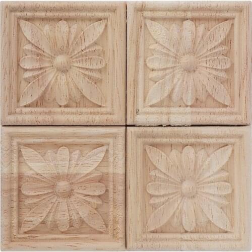 4Pcs Carving Checkered Applique Unpainted Decal for Furniture Decoration
