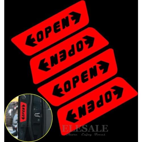 4pcs Reflective Warning Sticker Car Door Open Anti-Collision Warning Red Decal Signs Day/Night Visible