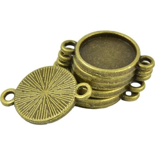 50Pcs Antique Bronze Tone Round Cameo Cabochon Settings Tray Connector Blanks