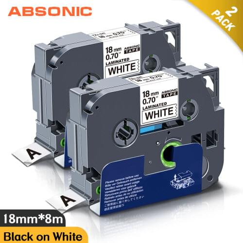 Absonic 2PK TZe Tape TZe-241 TZ-241 Black on White 18mm*8m Cassette Ribbon Compatible Brother P-touch PT-P700 PT-D600 LabelMaker
