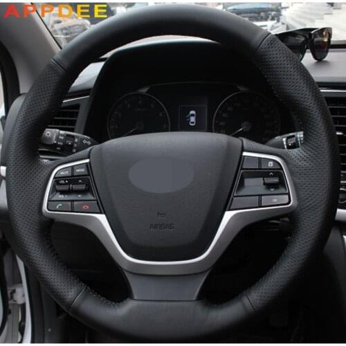APPDEE for Hyundai Elantra 4 2016 2017 Solaris 2017 Accent 2018 Black Artificial Leather Car Steering Wheel Cover Accessories