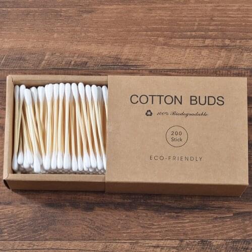Plastic-Free 200Pcs/Box Double Head Bamboo Cotton Buds Adults Makeup Cotton Swab Wood Sticks Nose Ears Cleaning Health Care Tool