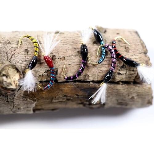 Bimoo 24pcs Mix Color Emergers Nymph Buzzer Fly Trout Fishing Fly Hooks Bright Color Larva Baits Size 16