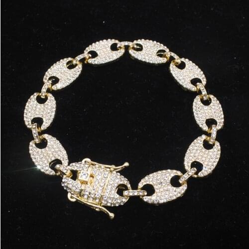 12MM Luxury Fashion Rhinestone Bracelet Women Men Hiphop Cuban Link Bracelets Simple Gold Silver Color Jewelry Gifts