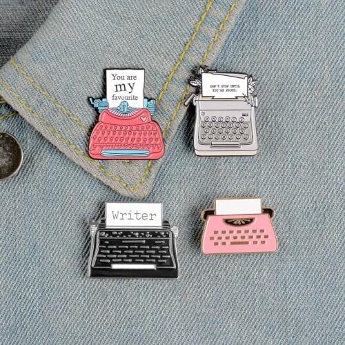 New Typewriter fax machine collection brooch fashion commemorative red pink black gray writer Retro badge jewelry gift